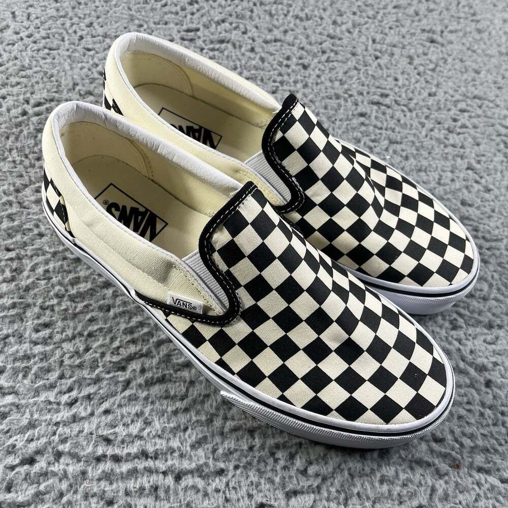 Vans Classic Slip On Checkerboard Black Off White Mens 8.5 Womens 10 Canvas Shoe